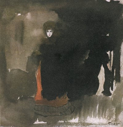 Woman in a red dress by Leon Bakst